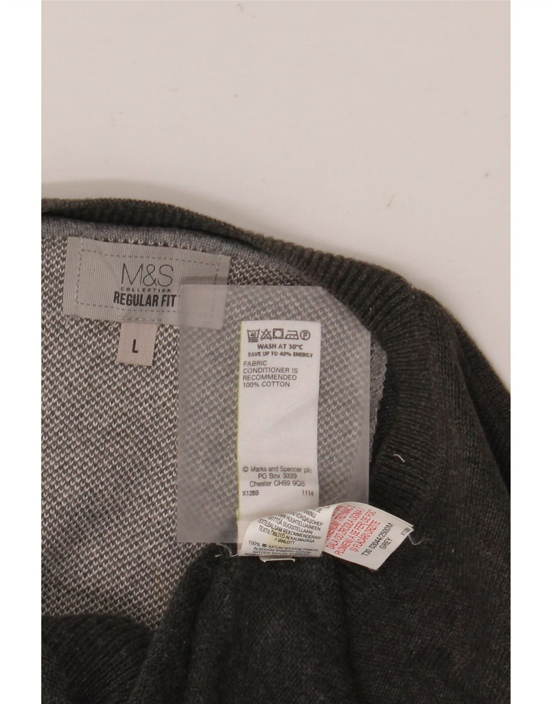 Pulover cu decolteu în V pentru bărbați Marks & Spencer, mare, gri, bumbac