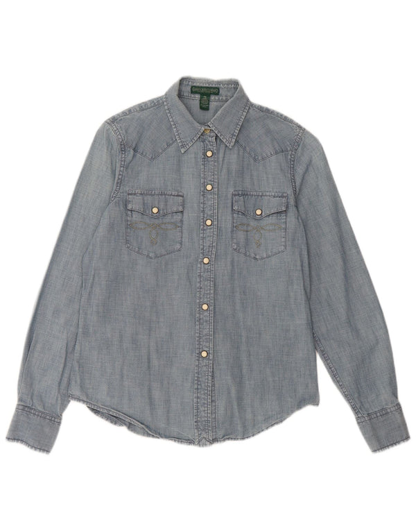 Cămașă mică de blugi pentru femei Ralph Lauren UK 10 Bumbac albastru mic