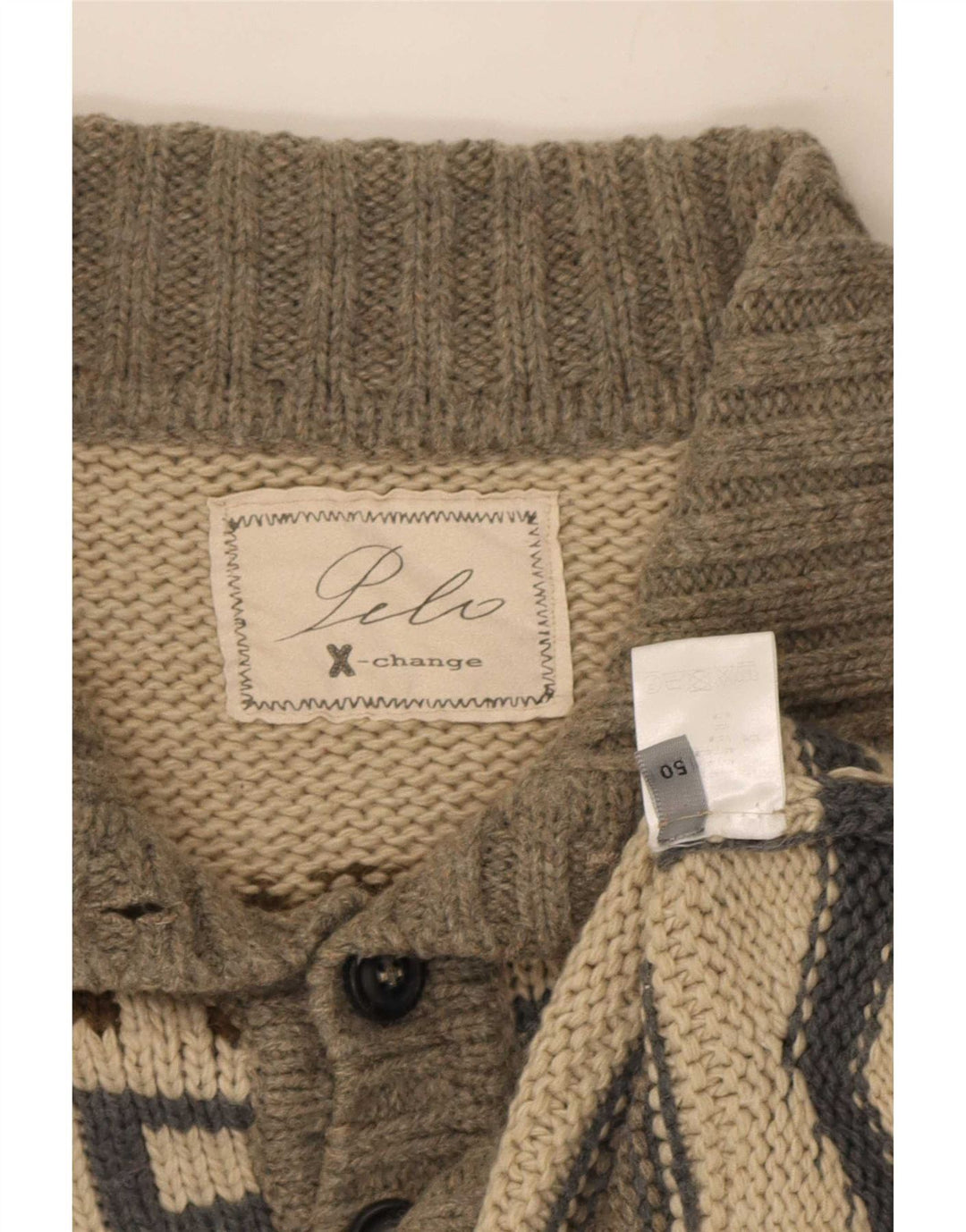 Pulover Vintage pentru bărbați cu gât cu nasturi IT 50 Medium Gri Fair Isle