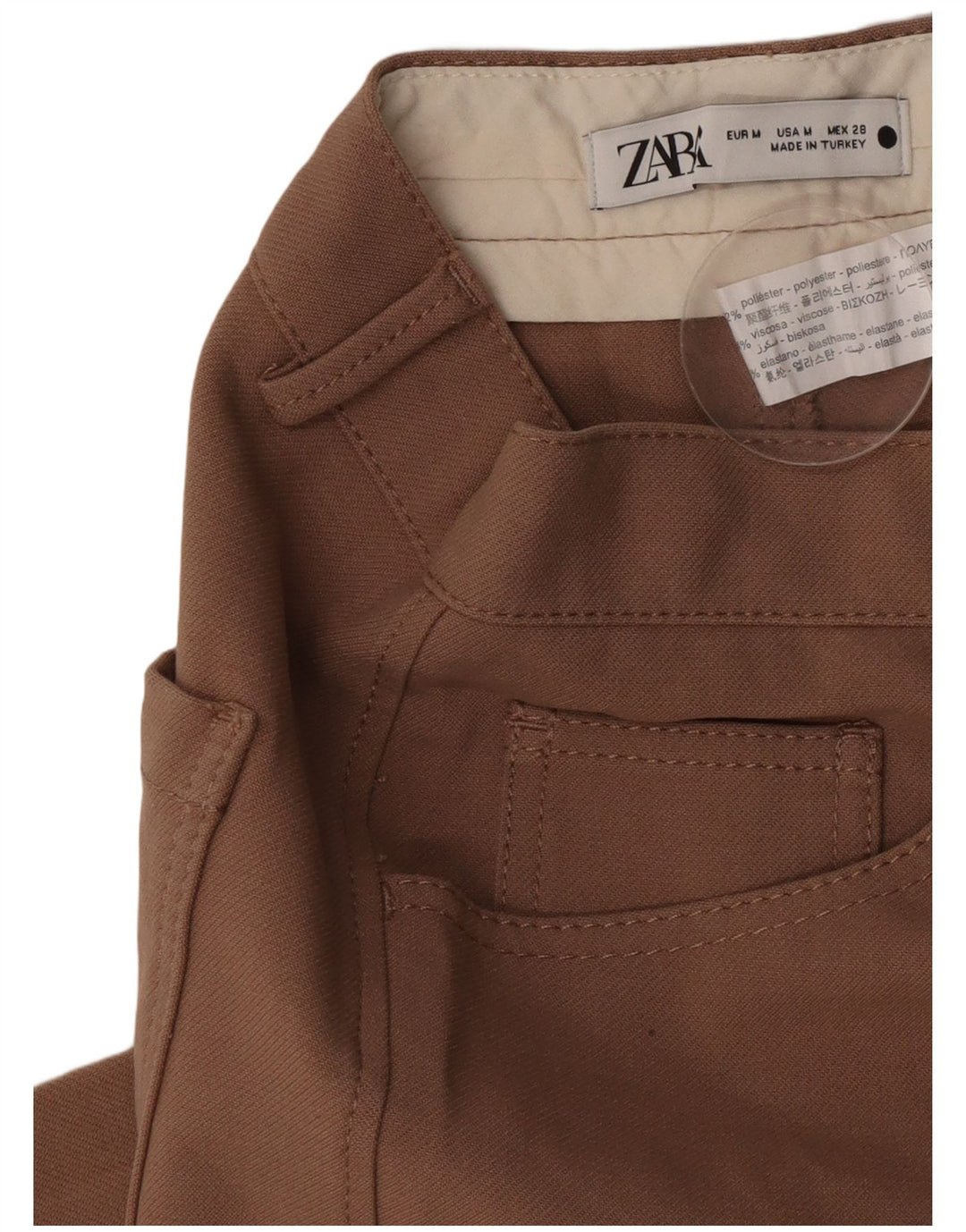 Pantaloni casual pentru femei Zara cu picioare late Mediu L28 L30 Maro Poliester