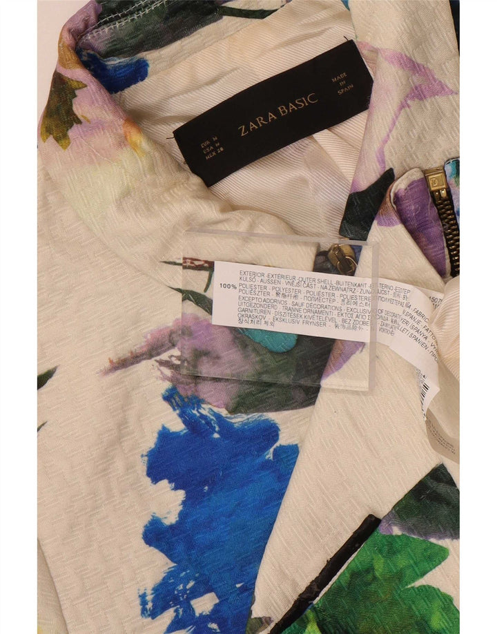 Jachetă Zara pentru femei Crop Blazer UK 14 Medium White Floral Poliester