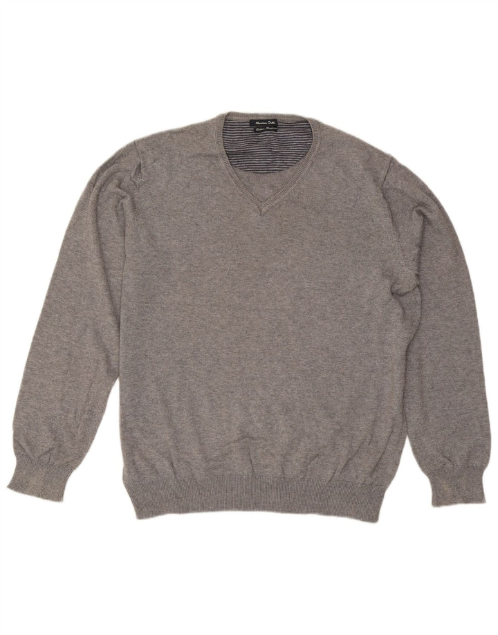 Massimo Dutti Pulover cu decolteu în V pentru bărbați, bumbac mare, gri