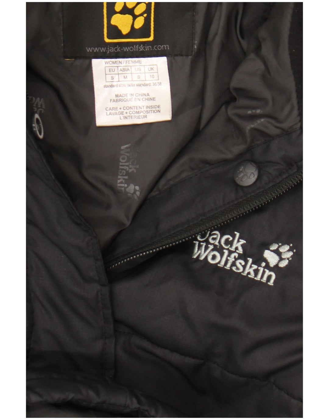 Jack Wolfskin Jachetă căptușită cu glugă pentru femei UK 10 Poliester negru mic
