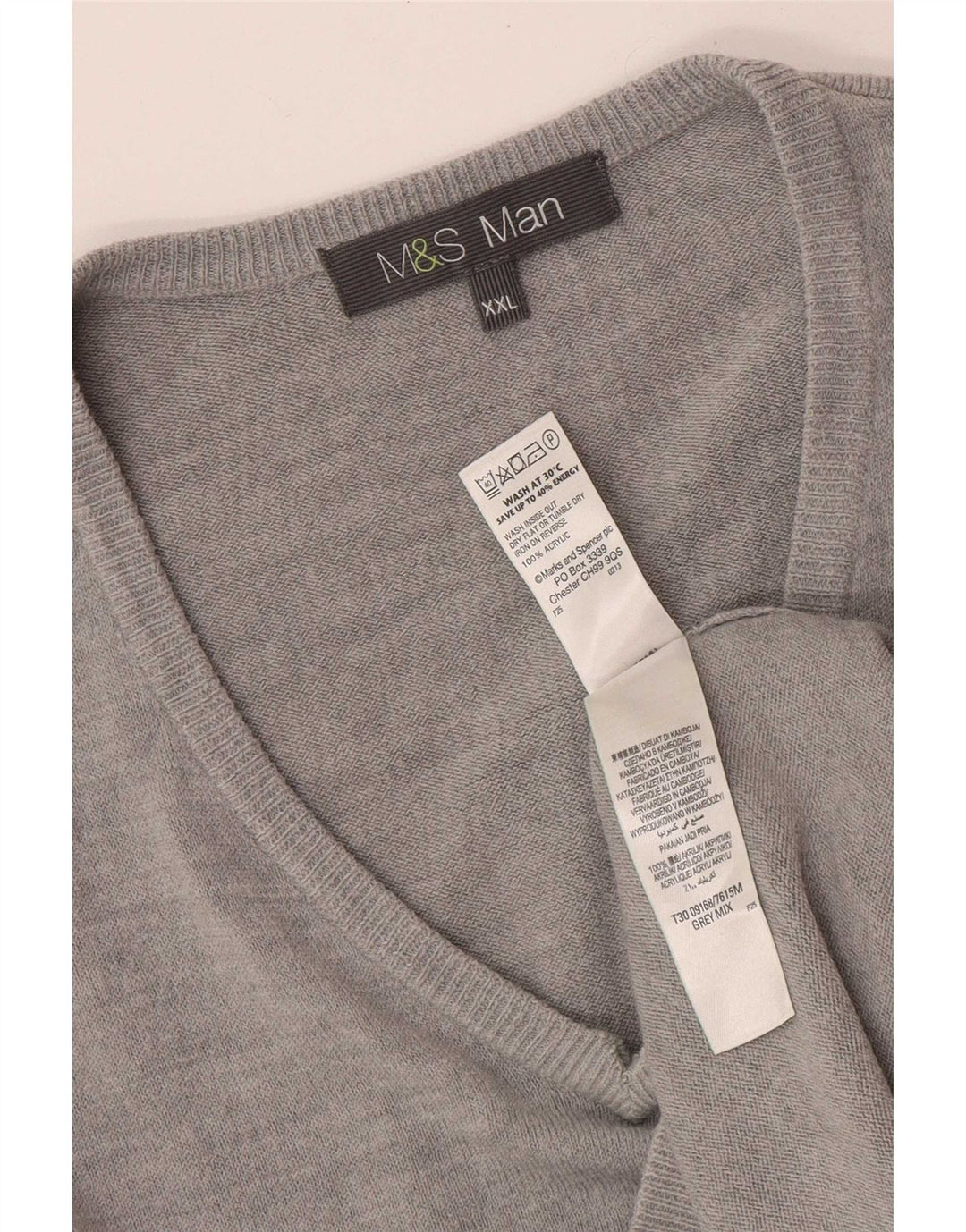 Pulover pentru bărbați Marks & Spencer, cu decolteu în V, 2XL, gri acrilic