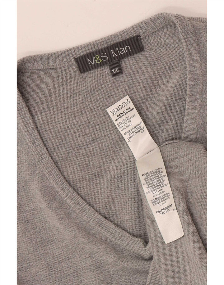 Pulover pentru bărbați Marks & Spencer, cu decolteu în V, 2XL, gri acrilic