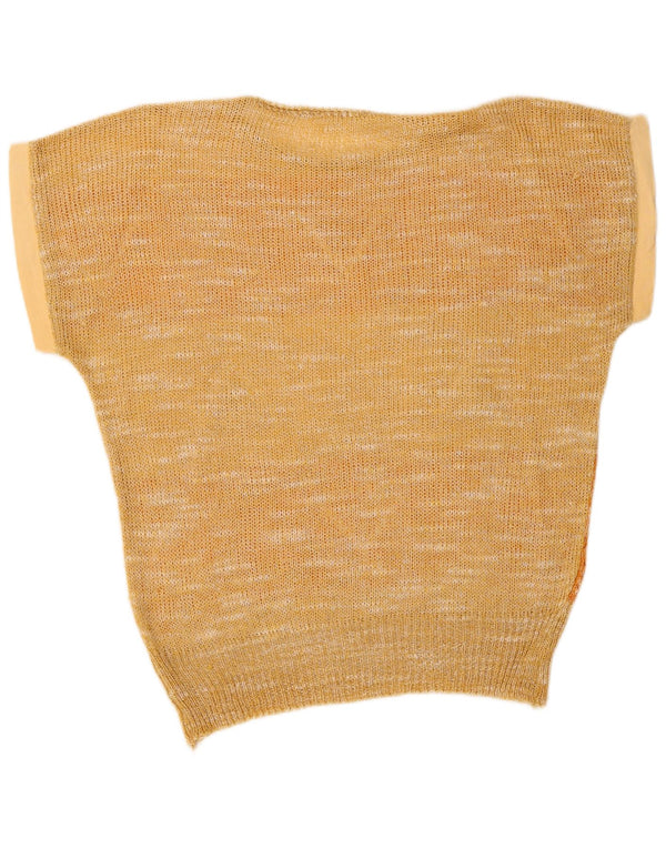 Pulover vintage pentru femei cu gât de barcă UK 14 Medium Yellow Argyle/Diamond