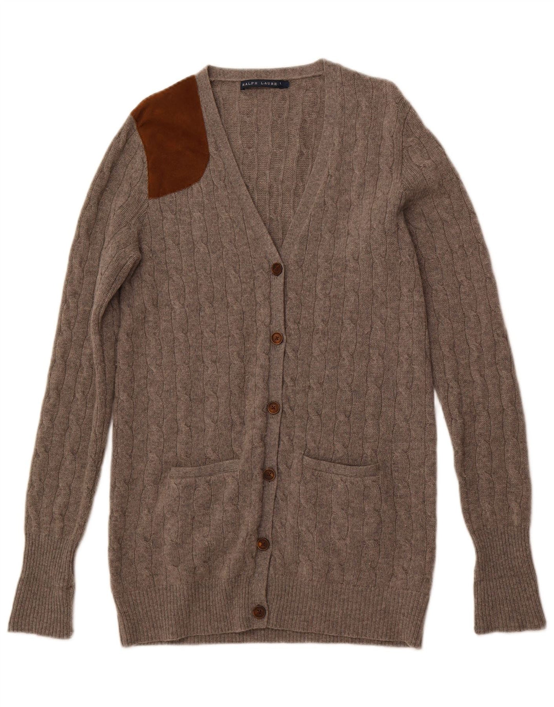 Pulover cardigan cu paragate RALPH LAUREN pentru femei UK 14 mare, gri, bloc de culoare