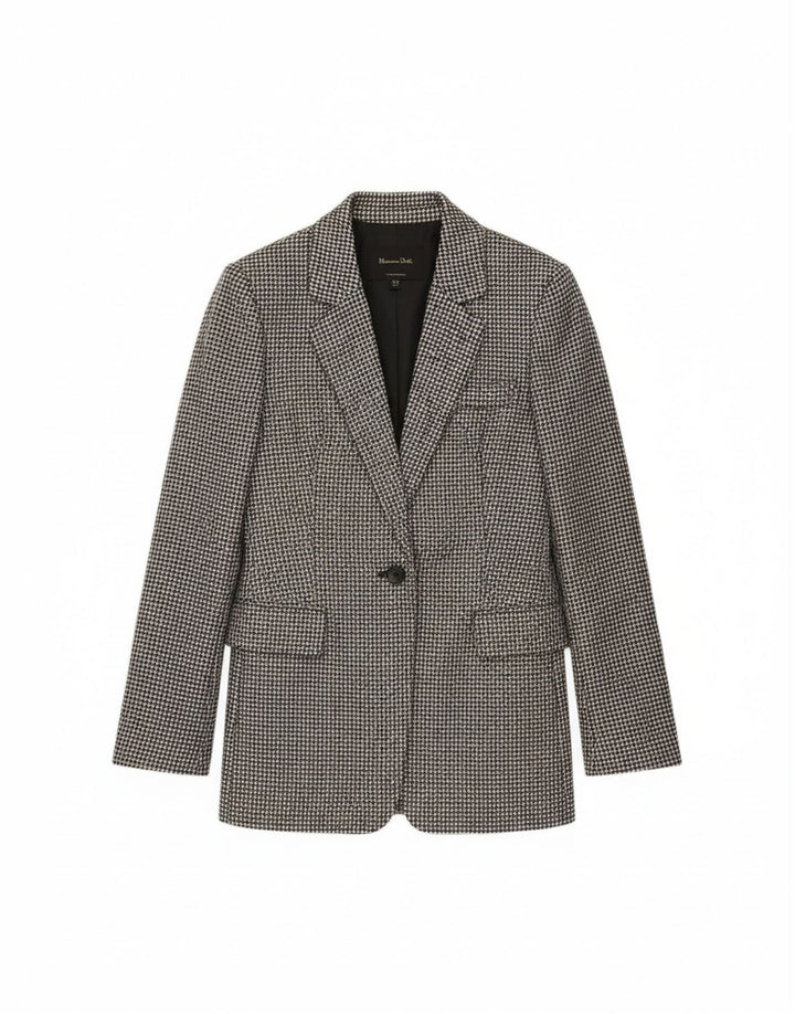 Massimo Dutti Jachetă pentru femei cu 1 nasture EU 34 2XS Lână gri Houndstooth