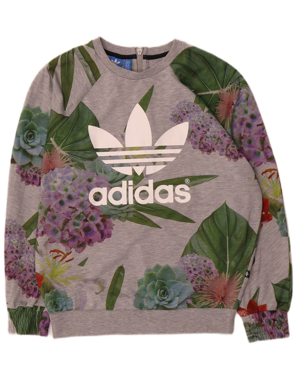 Pulover supradimensionat cu grafic pentru femei Adidas UK 12 Medium Gri Floral