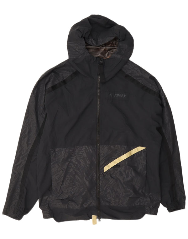 Jachetă de ploaie cu glugă Adidas pentru bărbați UK 40 Large Black Geometric