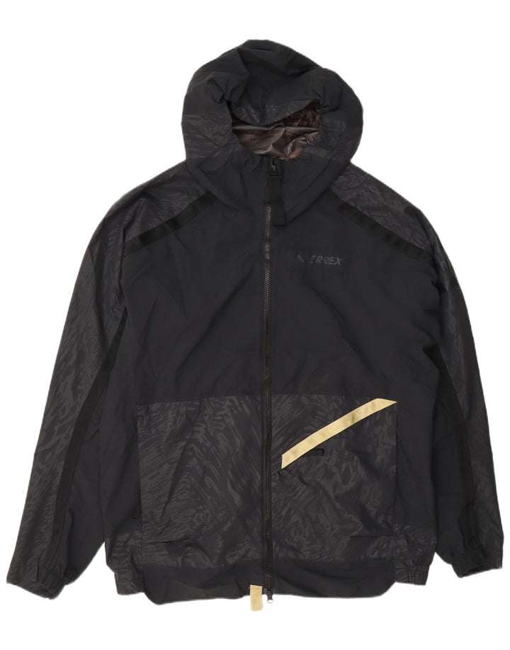 Jachetă de ploaie cu glugă Adidas pentru bărbați UK 40 Large Black Geometric