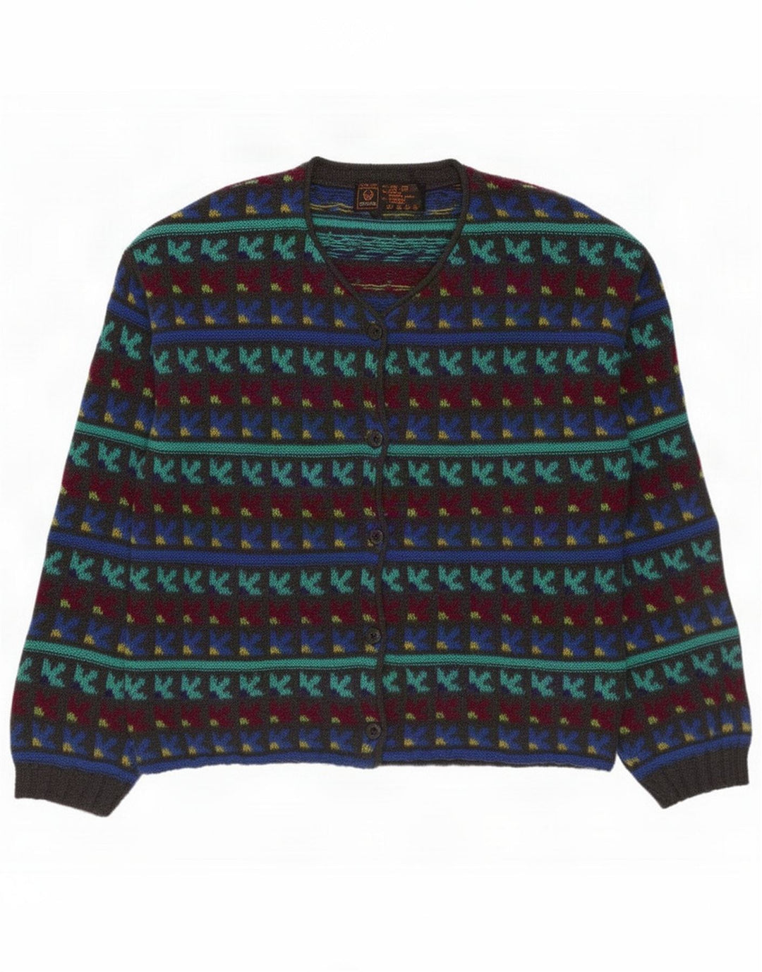 Stefanel Pulover cardigan pentru femei UK 14 Medium Multicolored Geometric Wool