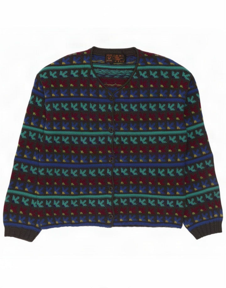 Stefanel Pulover cardigan pentru femei UK 14 Medium Multicolored Geometric Wool