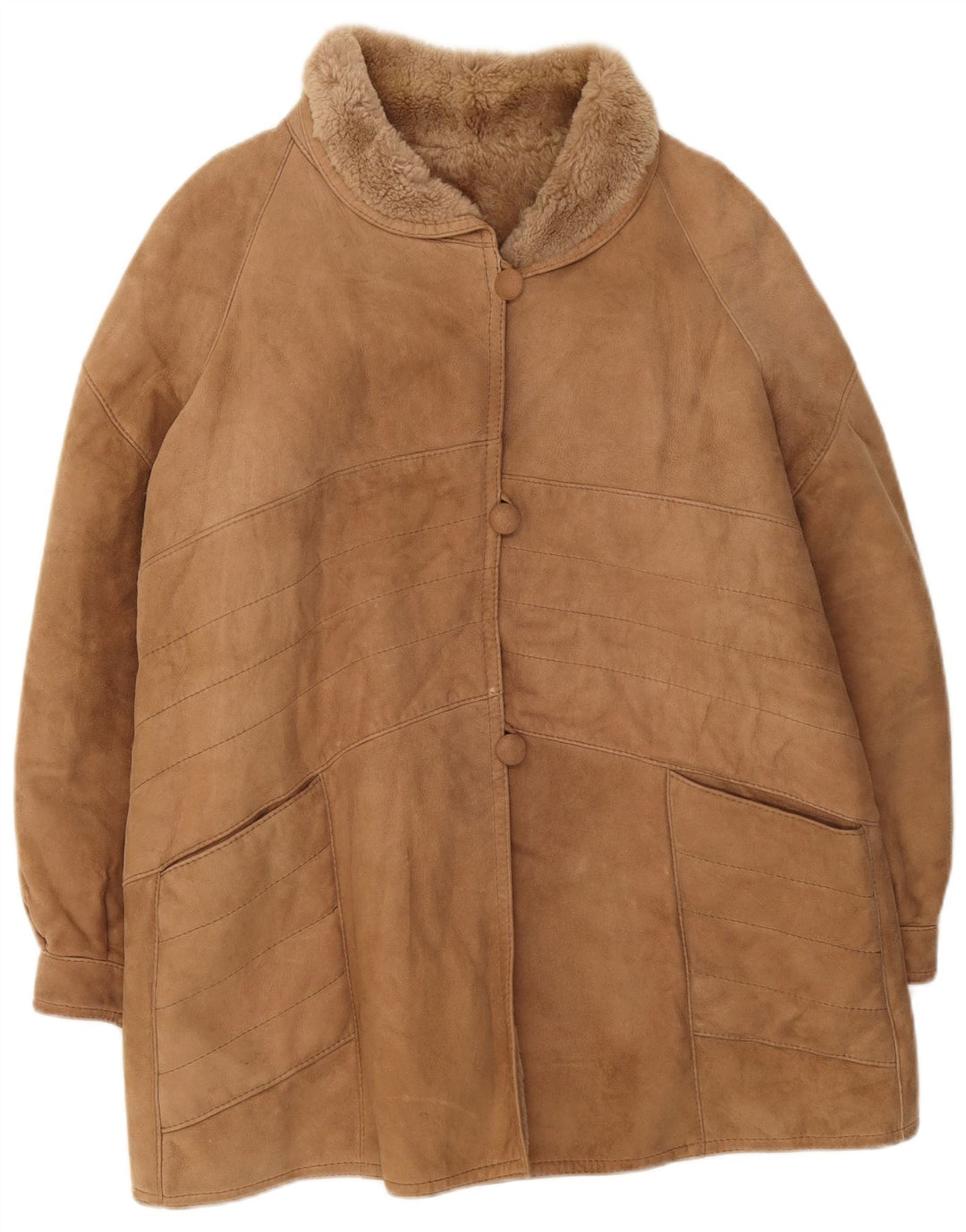 Jachetă vintage pentru femei din shearling UK 16 mare maro iarnă