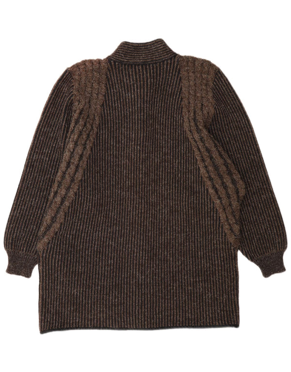 Pulover cardigan cu paragate vintage pentru femei UK 14, maro mediu, cu dungi