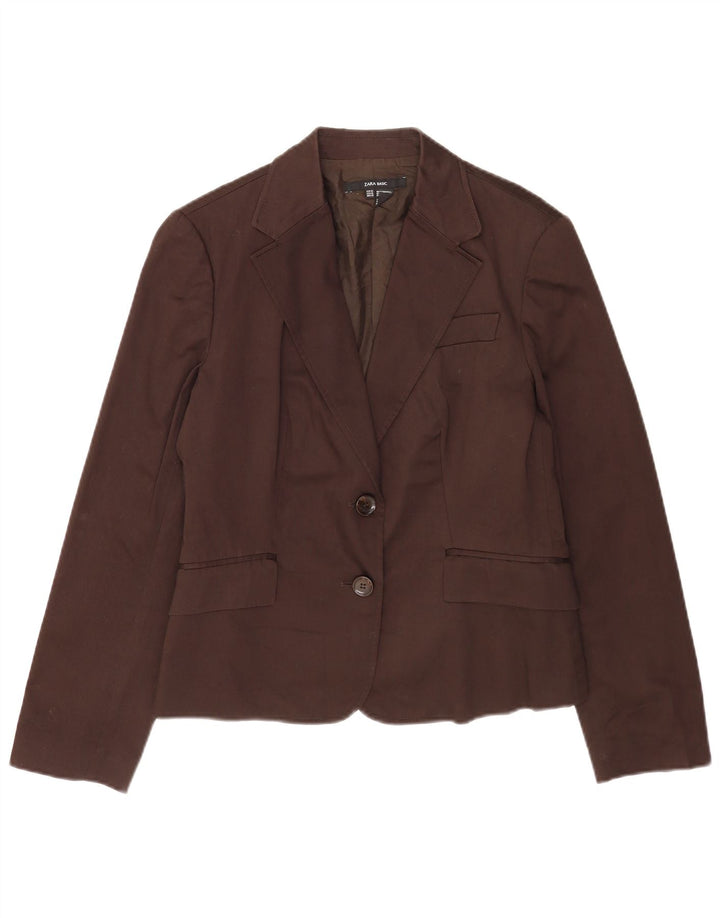 Blazer pentru femei Zara cu 2 nasturi, UK 18 XL, bumbac maro