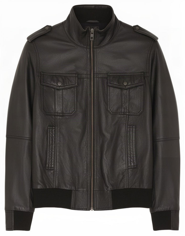 Jachetă militară din piele pentru bărbați Bench UK 38 Medium Black