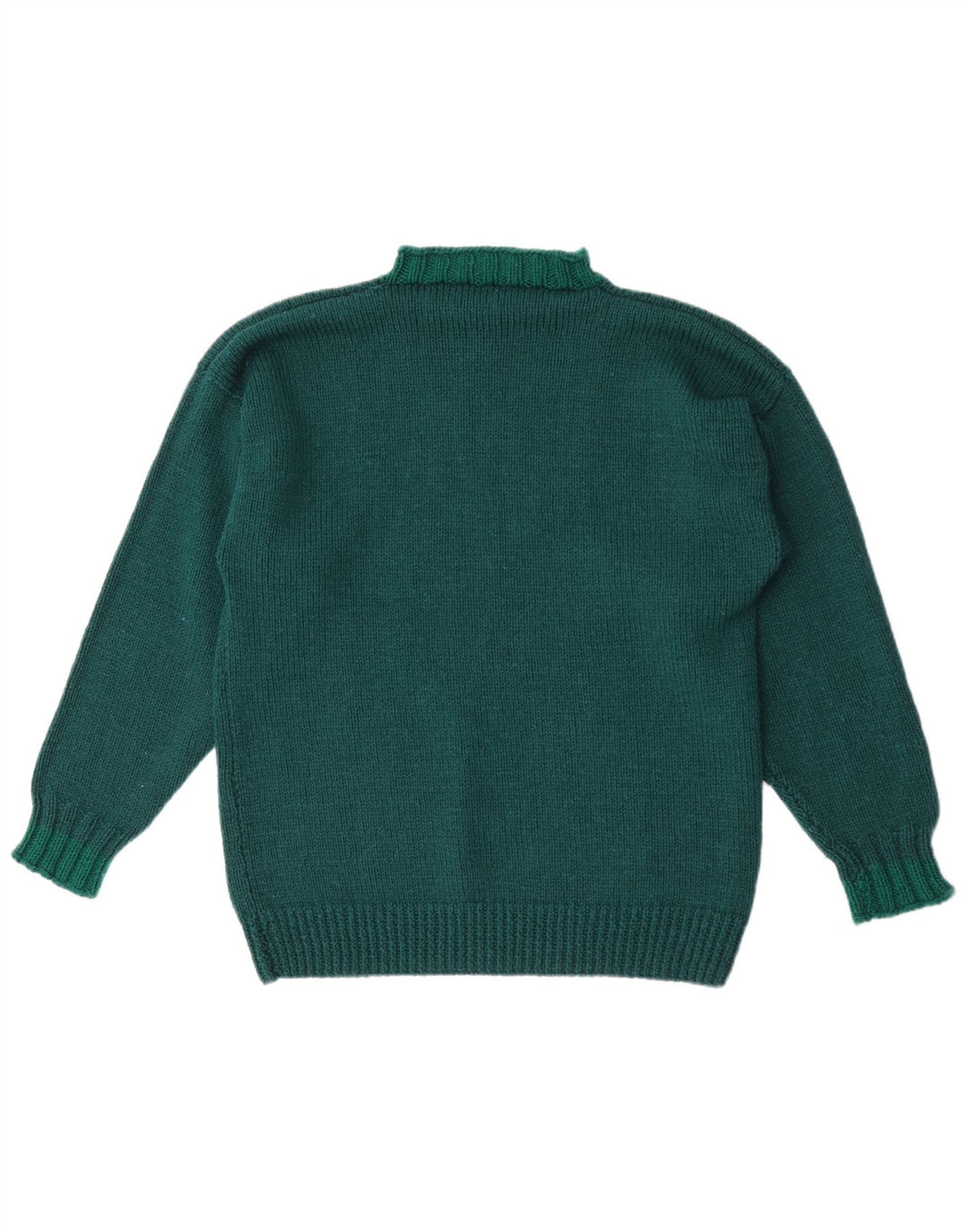 Pulover vintage pentru bărbați cu gât țestoasă, verde mediu geometric