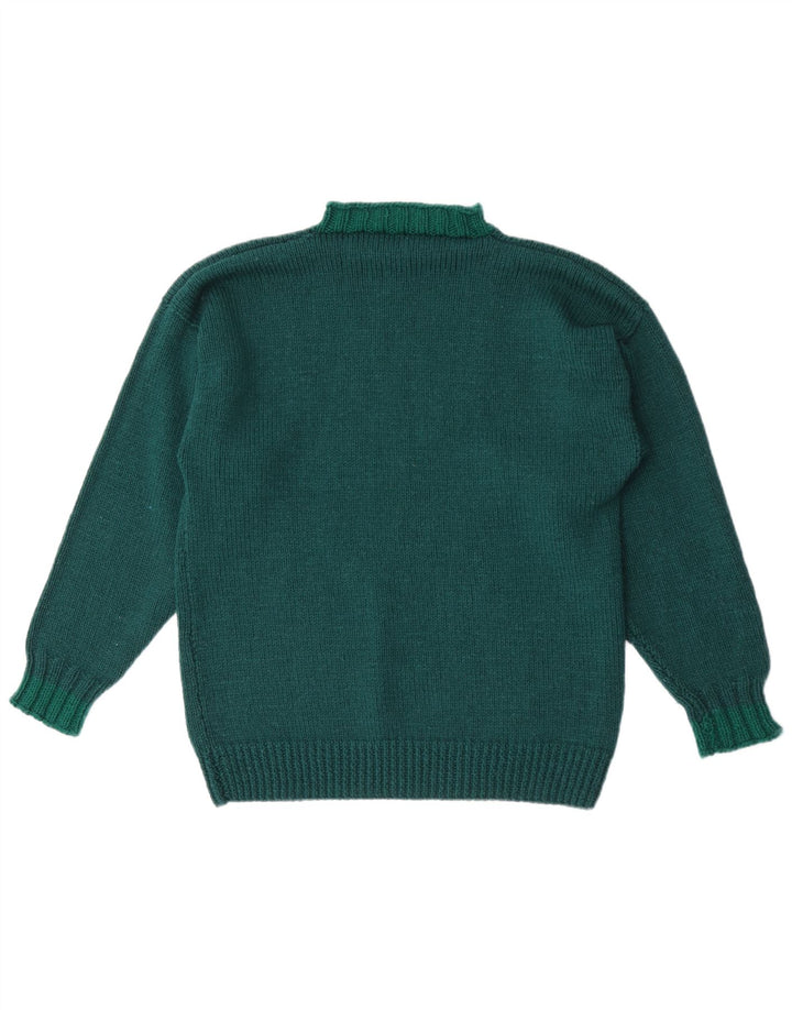 Pulover vintage pentru bărbați cu gât țestoasă, verde mediu geometric