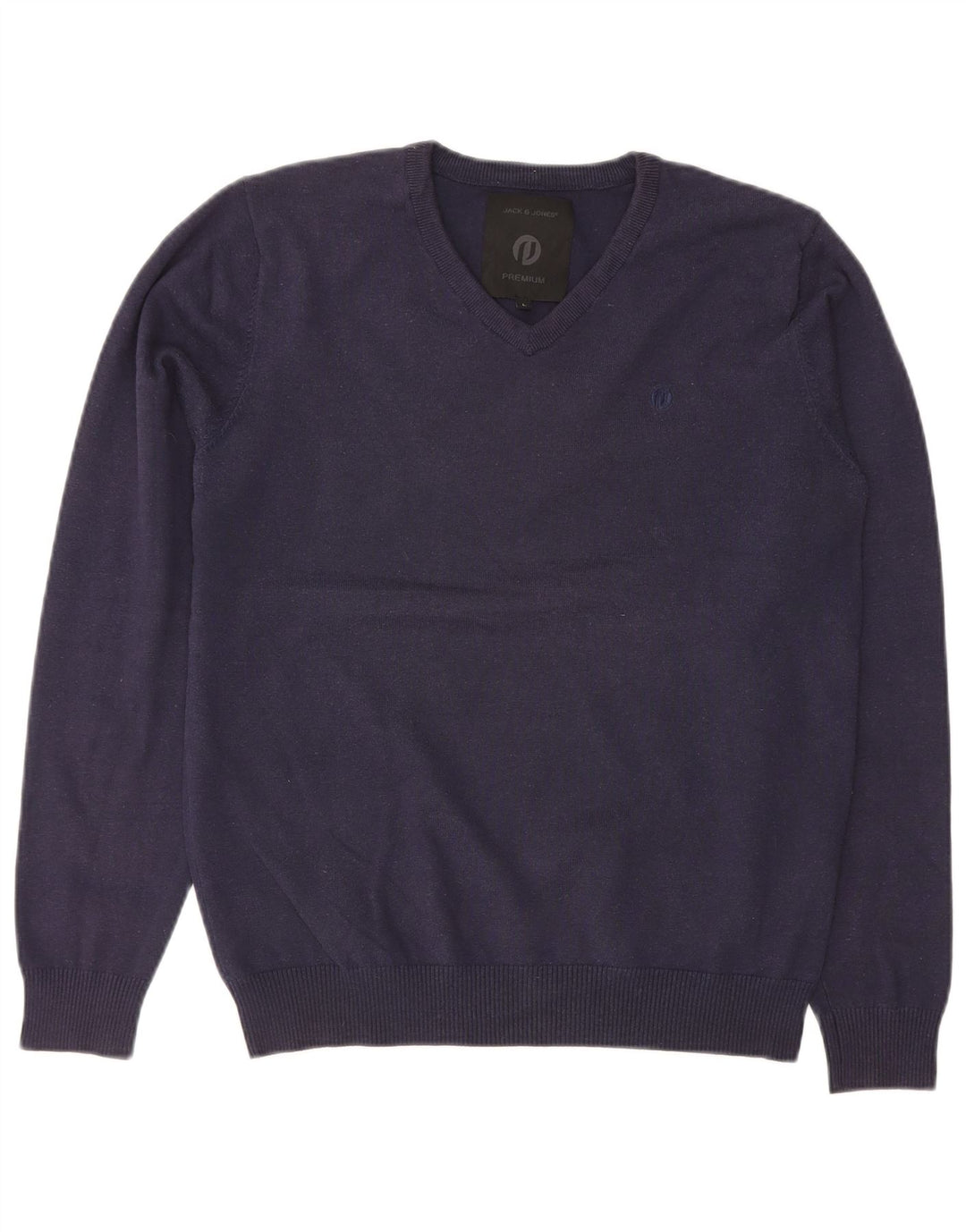 JACK & JONES Mens V-Neck Jumper Sweater Large Navy Blue Acrylic