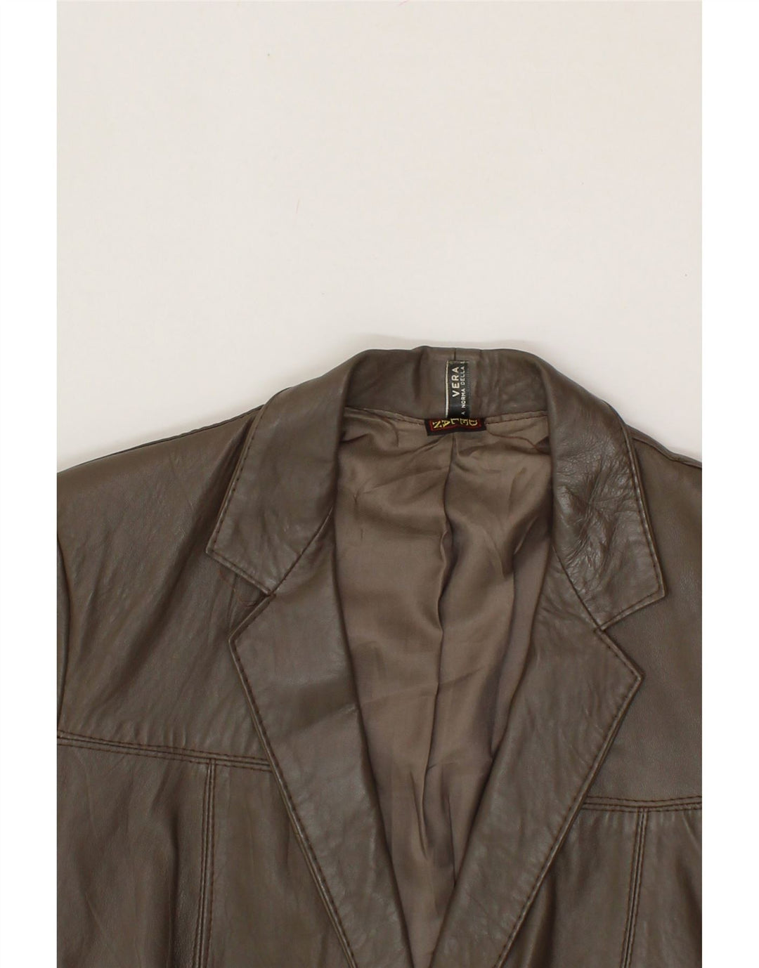 DELAN Womens Double Breasted Blazer Jacket UK 14 Medium Brown Leather Vintage Delan and Second-Hand Delan from Messina Hembry 