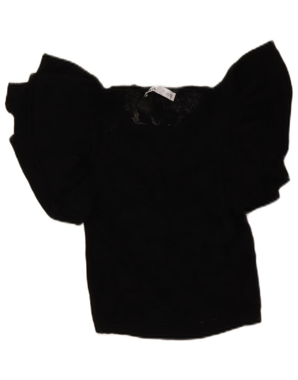 Bluză Crop Knit Top Femei Zara UK 8 Small Negru