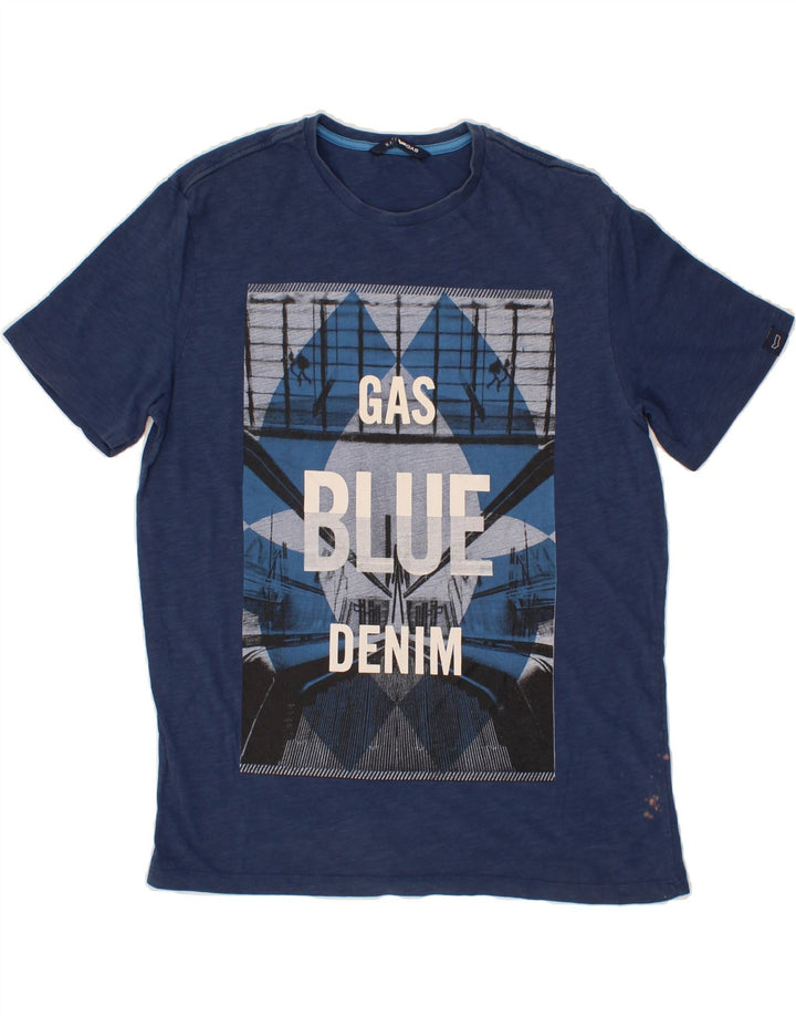GAS Mens Graphic T-Shirt Top Medium Navy Blue Cotton Vintage Gas and Second-Hand Gas from Messina Hembry 