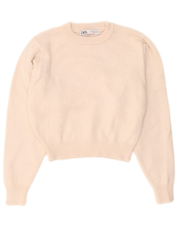 Pulover pentru damă Zara Crop Crew Gate UK 10 Mic Bej Viscoză