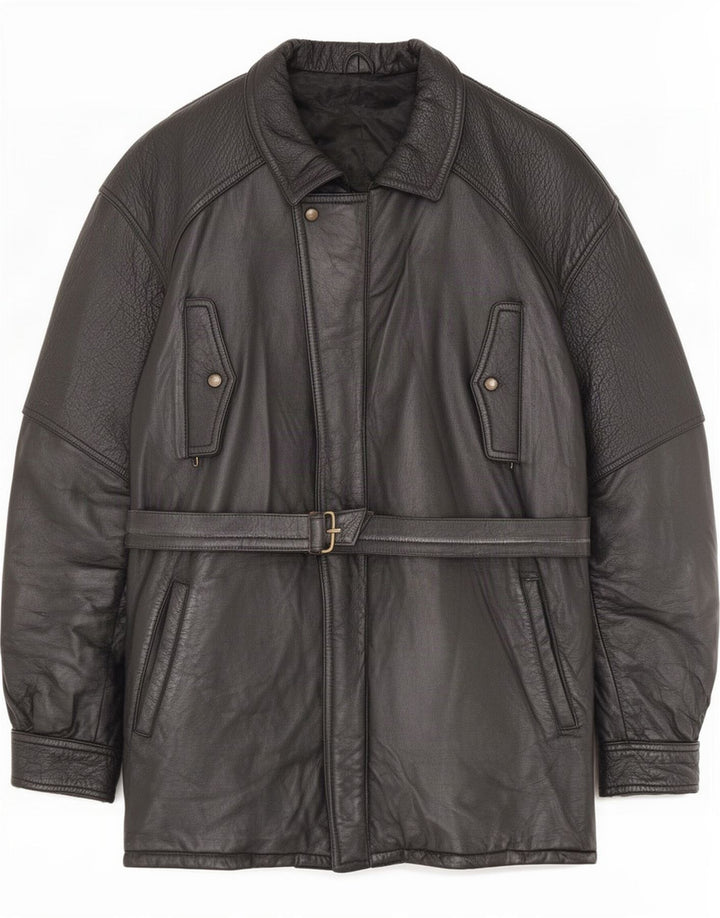 Palton din piele vintage pentru bărbați IT 54 2XL negru