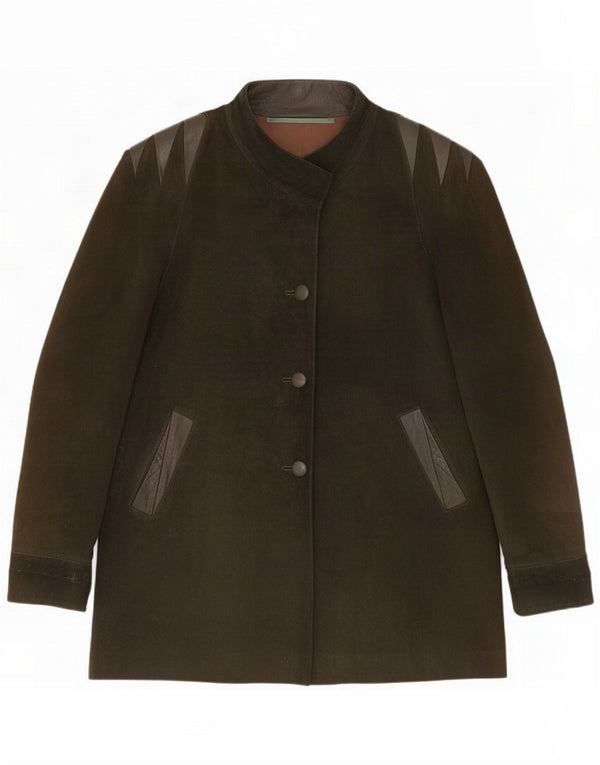 Vintage pentru femeie din piele de căprioară pardesiu supradimensionat UK 14 Medium Khaki