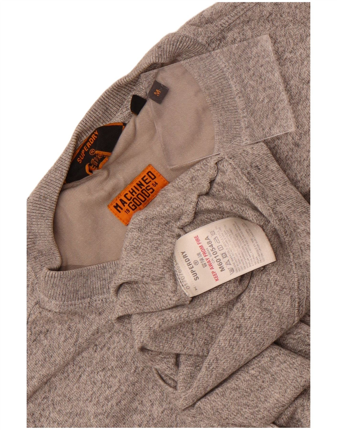 Top pentru bărbați Superdry cu mânecă lungă, gri mediu, bumbac cu pete
