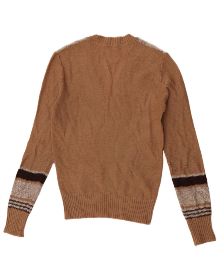 Pulover vintage cu decolteu în V pentru femei IT 44 maro mediu cu dungi