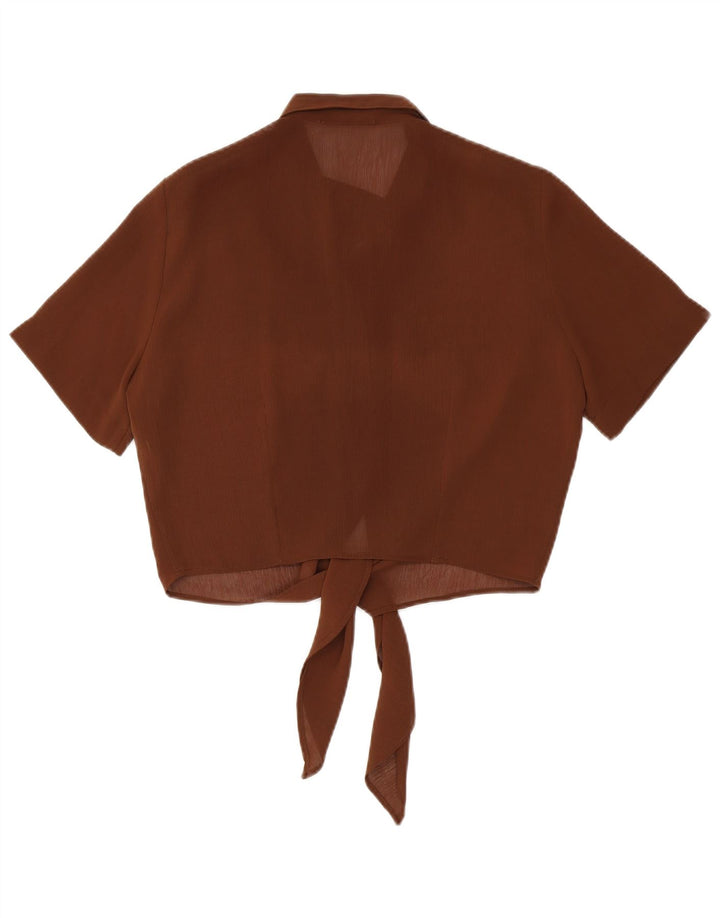 Bluză cămașă cu mânecă scurtă pentru femei vintage UK 14 Poliester maro mediu