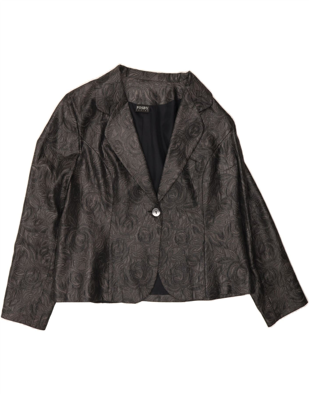 VINTAGE Womens 1 Button Blazer Jacket UK 16 Large Black Floral Rayon Vintage Vintage and Second-Hand Vintage from Messina Hembry 