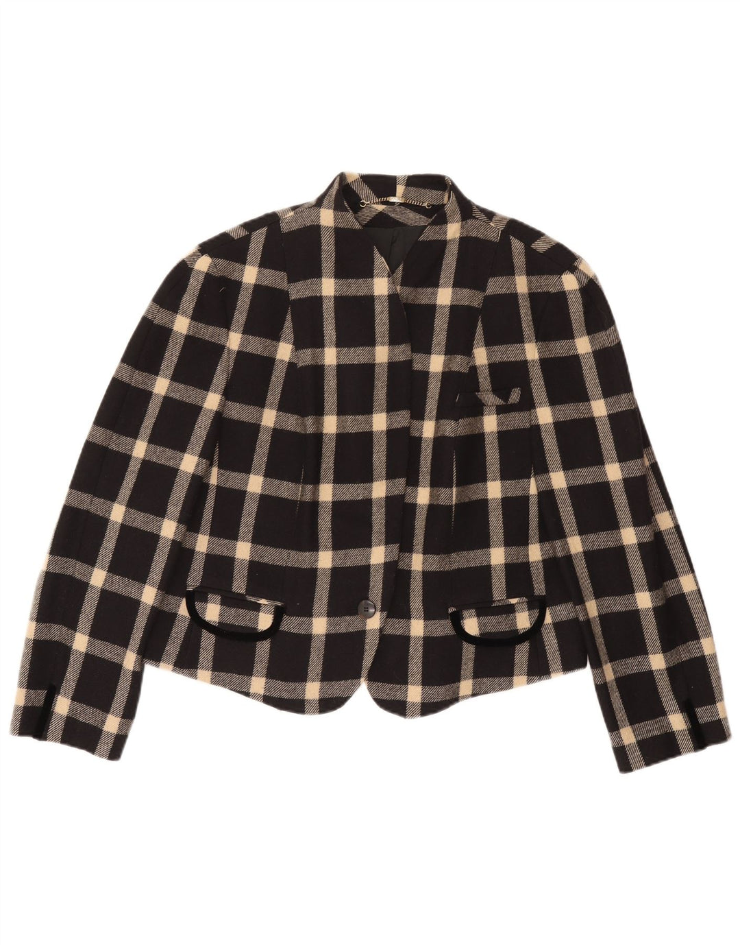 Jachetă Blazer pentru femei Basler, cu 1 nasture, UK 18 XL, lână neagră cu carouri