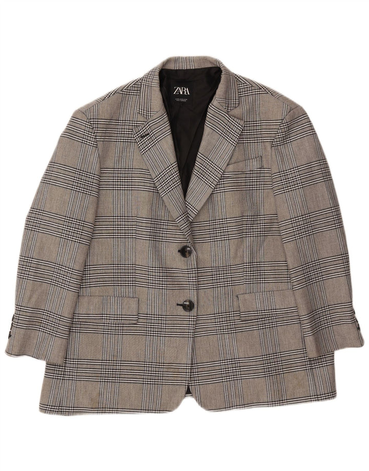 Jachetă blazer supradimensionată cu 2 nasturi Zara pentru femei UK 6 XS, viscoză cu carouri gri