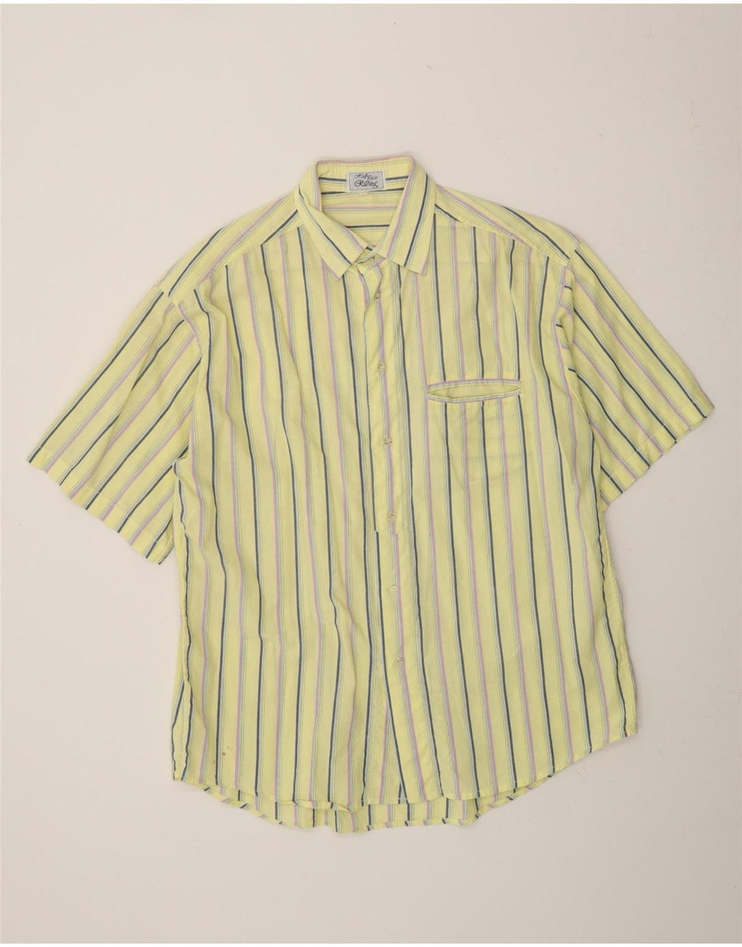 VINTAGE Mens Short Sleeve Shirt XL Yellow Striped Vintage Vintage and Second-Hand Vintage from Messina Hembry 