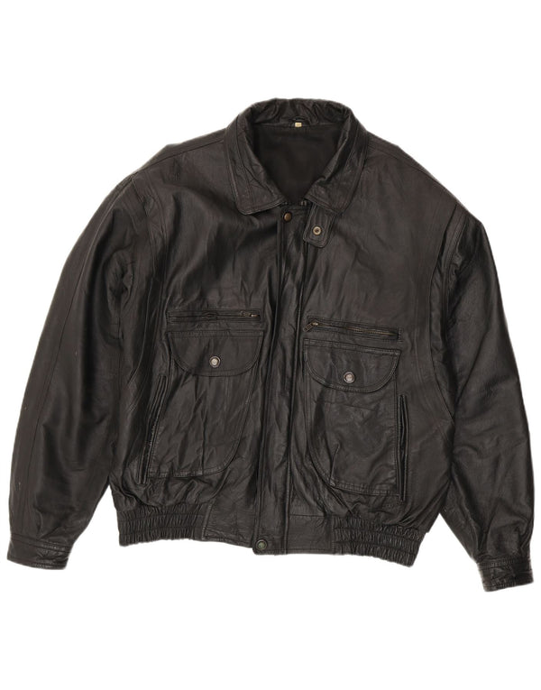 Jachetă de piele vintage pentru bărbați UK 44 2XL din piele neagră