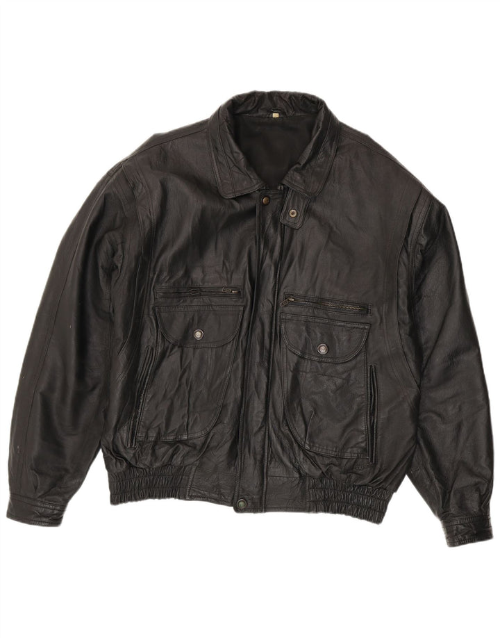 Jachetă de piele vintage pentru bărbați UK 44 2XL din piele neagră