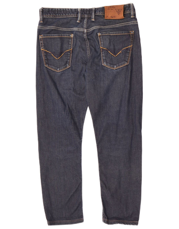 Blugi Guess Rebel Straight Regular Cropped pentru bărbați L30 L25 bleumarin