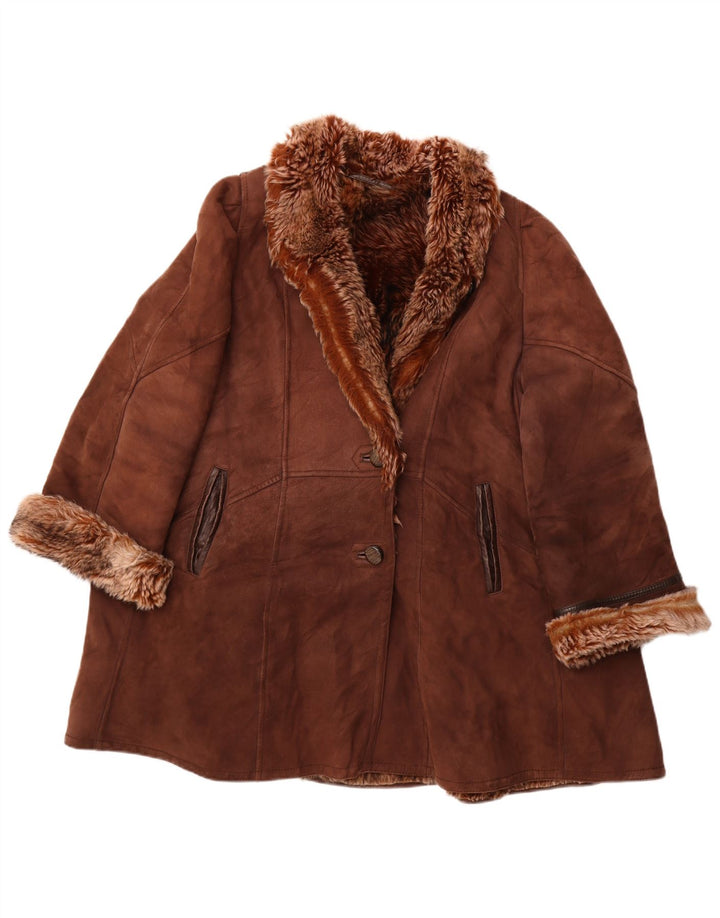 Palton vintage pentru femei din shearling UK 18 XL maro