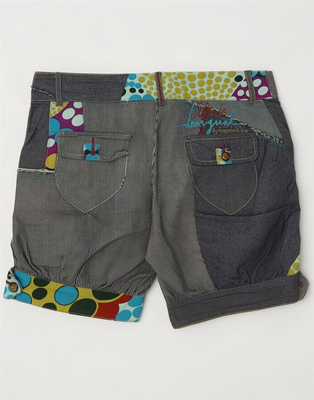 Desigual Womens Regular Shorts EU 36 Small W28 Marine Blue Patchwork Bumbac