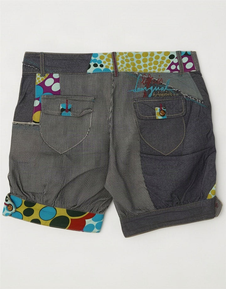 Desigual Womens Regular Shorts EU 36 Small W28 Marine Blue Patchwork Bumbac
