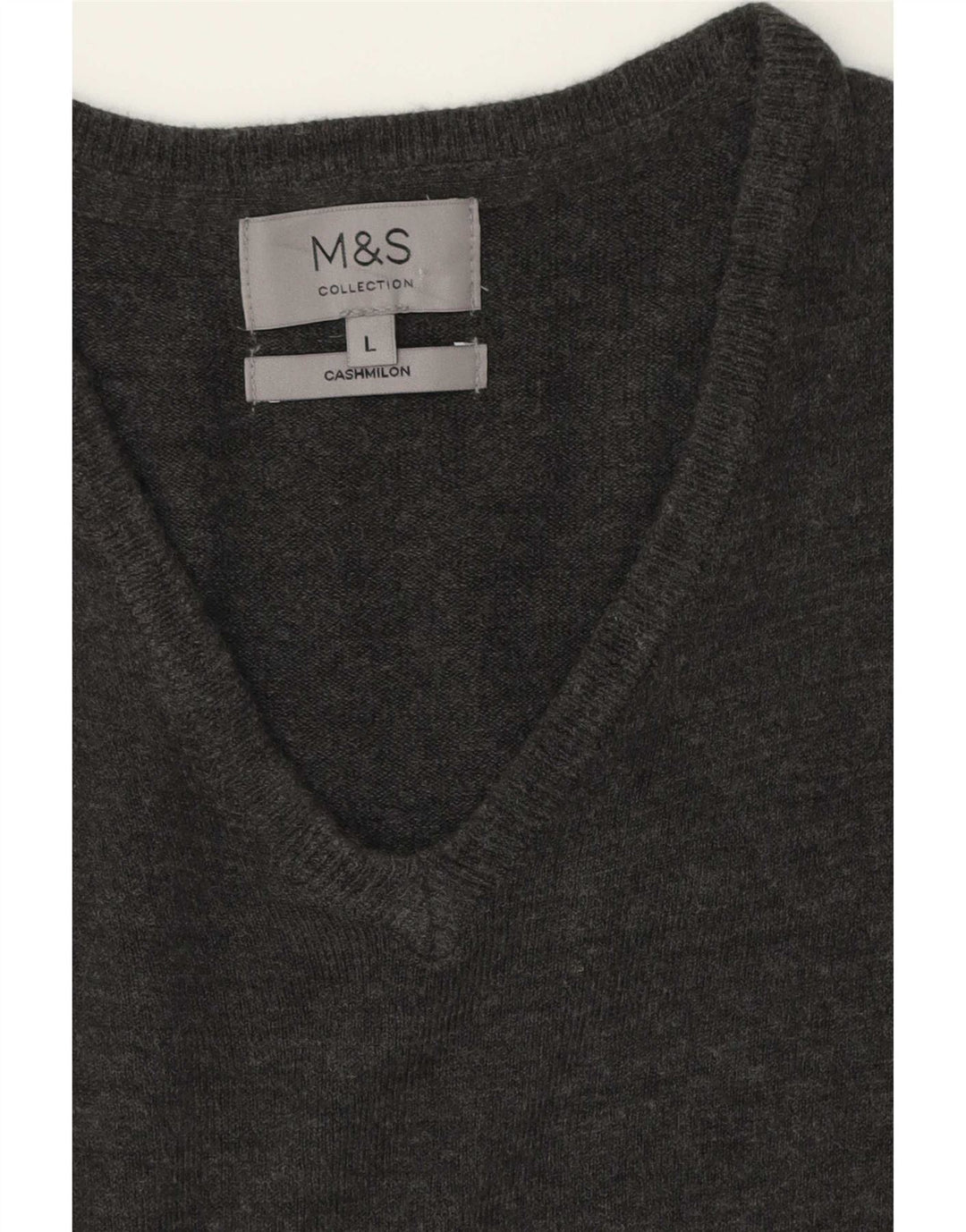 Pulover cu decolteu în V pentru bărbați Marks & Spencer, mare, gri Cașmir