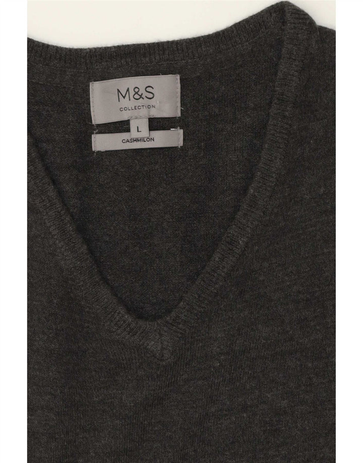 Pulover cu decolteu în V pentru bărbați Marks & Spencer, mare, gri Cașmir