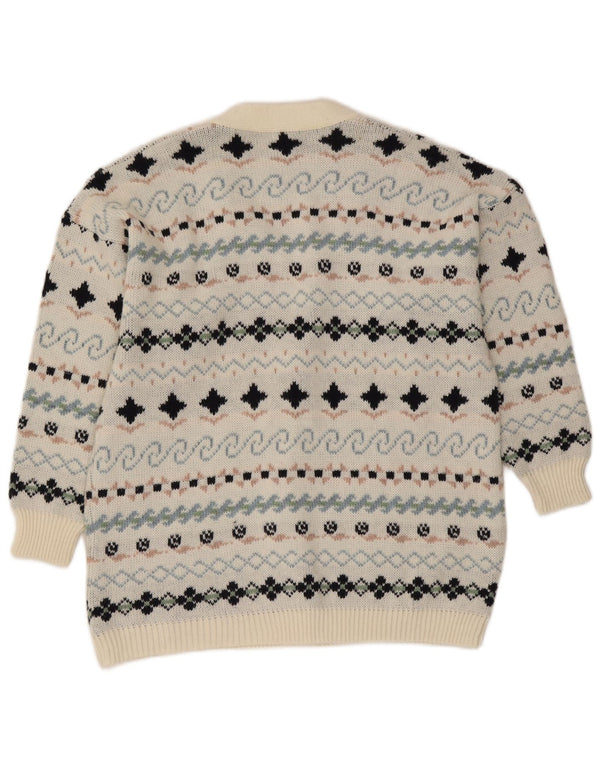 Pulover Cardigan Vintage pentru femei UK 16 Large White Fair Isle