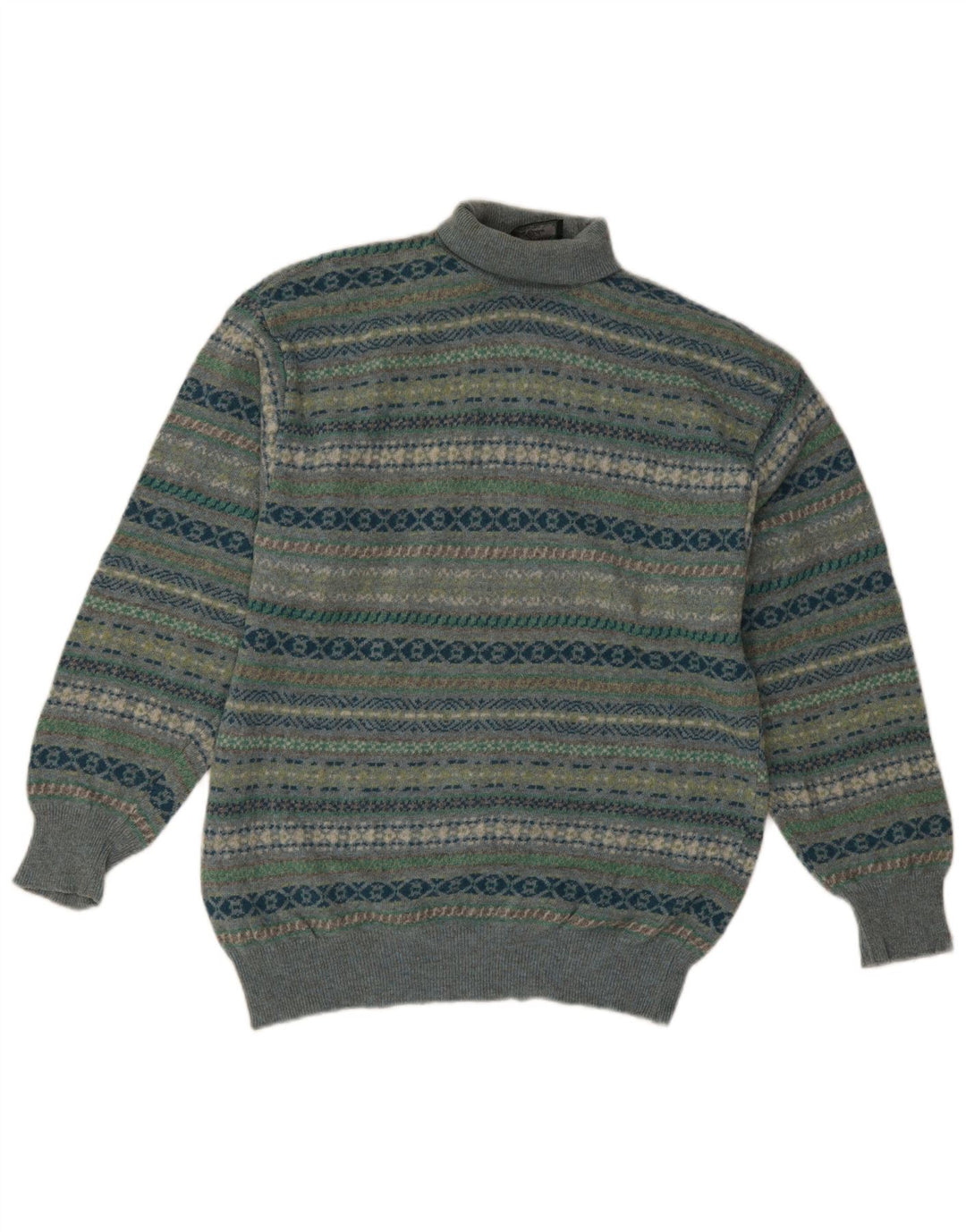 Malagrida Pulover cu gât rulat pentru bărbați, lână Fair Isle, medie, multicoloră