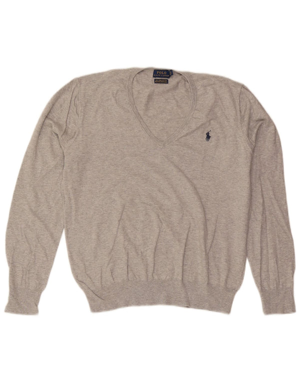 Pulover pentru femei Polo Ralph Lauren cu decolteu în V UK 16 mare bumbac gri