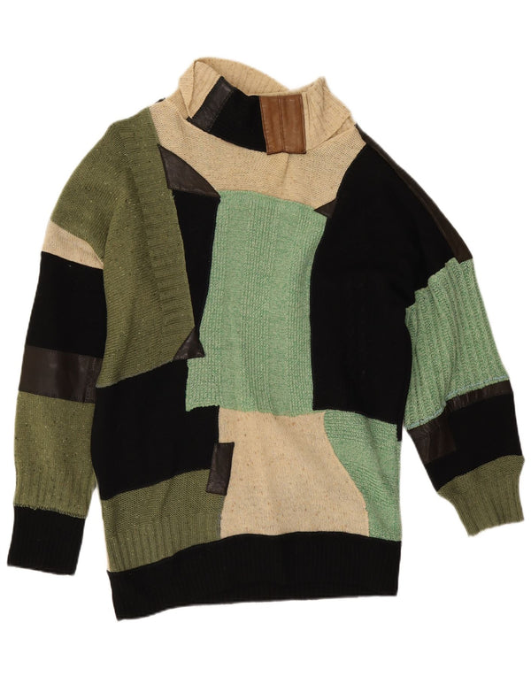 Pulover vintage pentru femei cu gât rulat, mare, mozaic multicolor