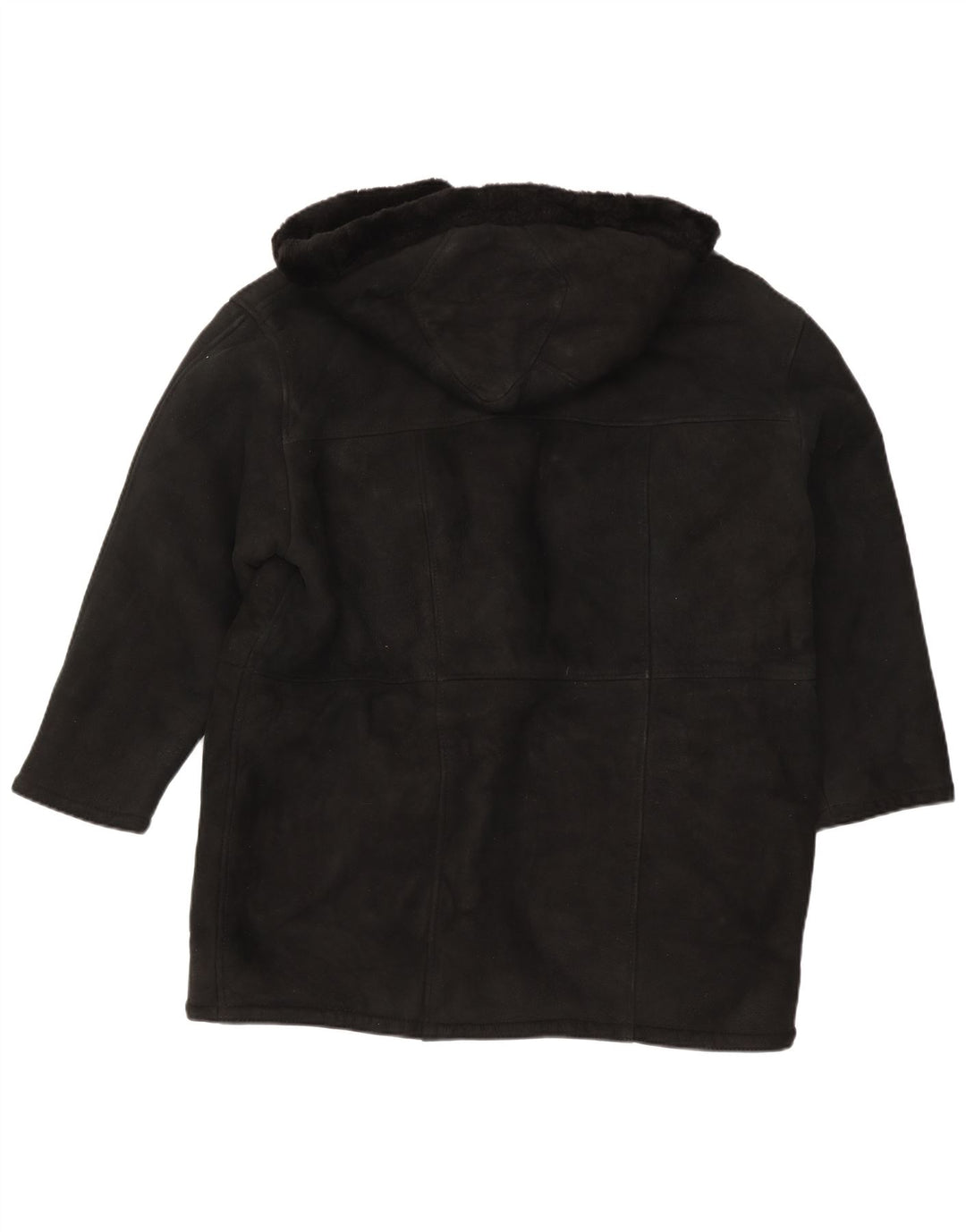 Palton din shearling supradimensionat cu glugă vintage pentru femei UK 16 mare negru